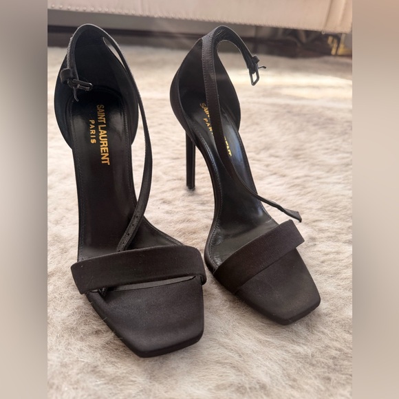 Saint Laurent Black Satin Strappy Heels - Picture 4 of 5